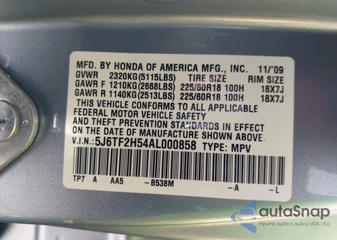 2010 Honda Accord Crosstour Ex-L из США, поврежденный, VIN 5J6TF2H54AL000858